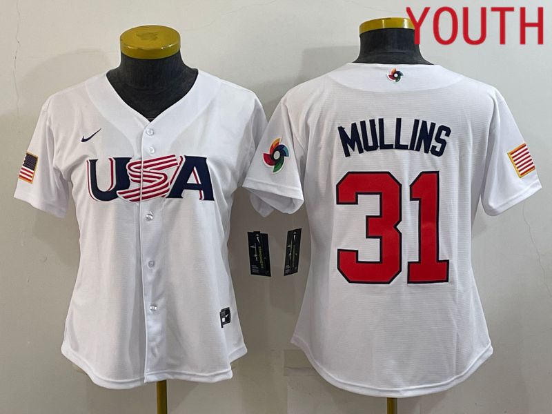 Youth 2023 World Cub USA #31 Mullins White MLB Jersey8->youth mlb jersey->Youth Jersey